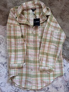 NWT Lane 201 Pink & Green Plaid Shacket - Size M